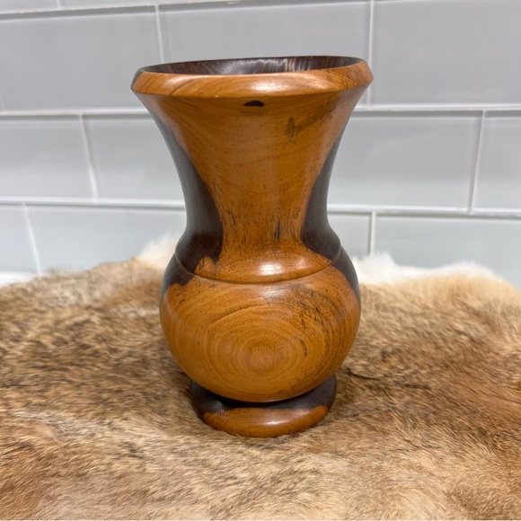 Hand Turned Two-toned Wood Bud Vase Smooth Finish 6” Tall - Picture 6 of 9